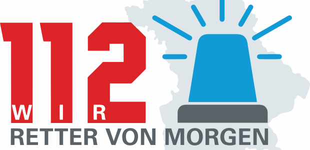 Logo mit einer roten 112 einem blauen Blaulicht und dem Schriftzug Wir Retter von morgen - © StMI Logo mit einer roten 112 einem blauen Blaulicht und dem Schriftzug Wir Retter von morgen - © StMI